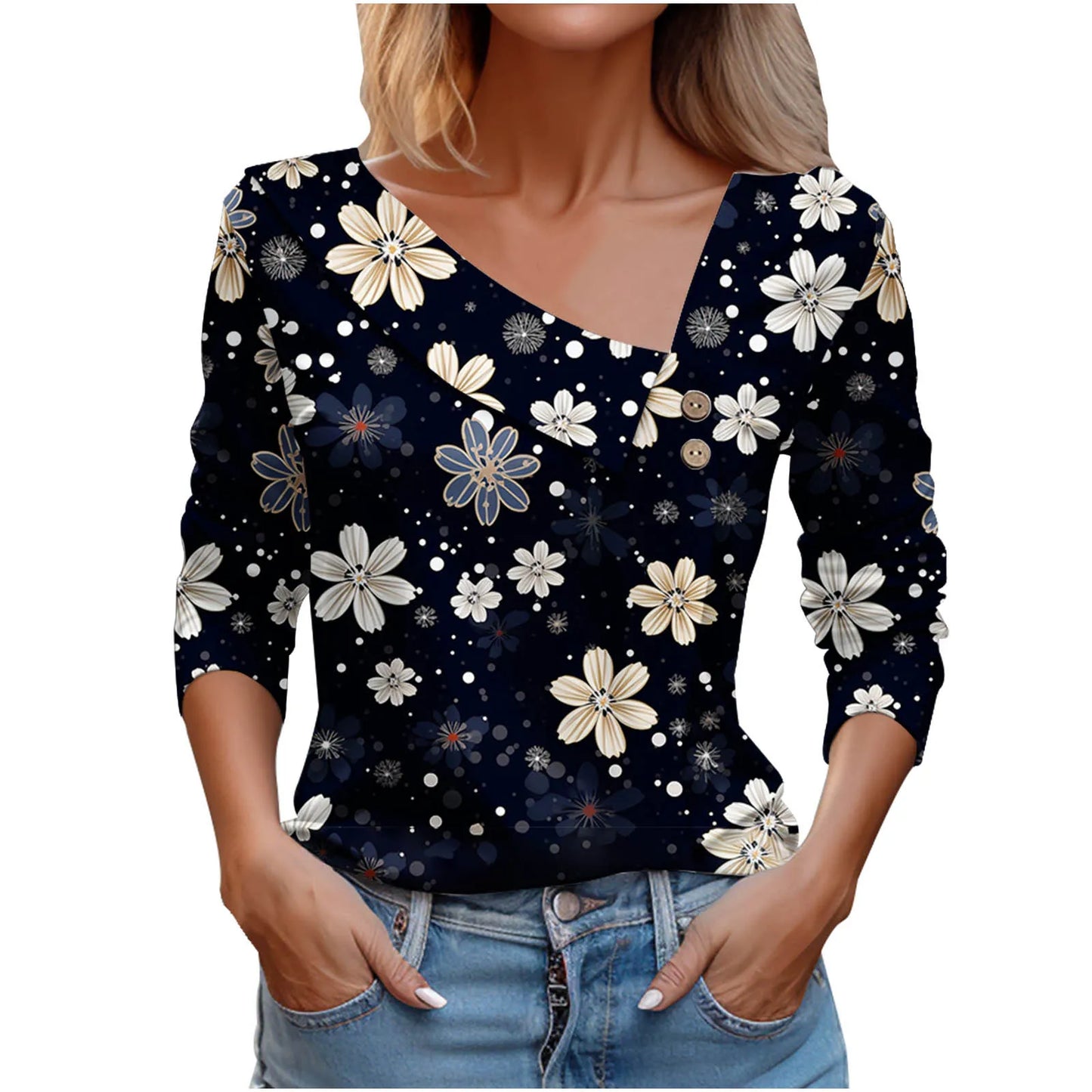 T Shirt For Women Fashion Long Sleeve Top White Floral Print Shirts And Blouses 3D Print Clothes For Womens 2023 y2k