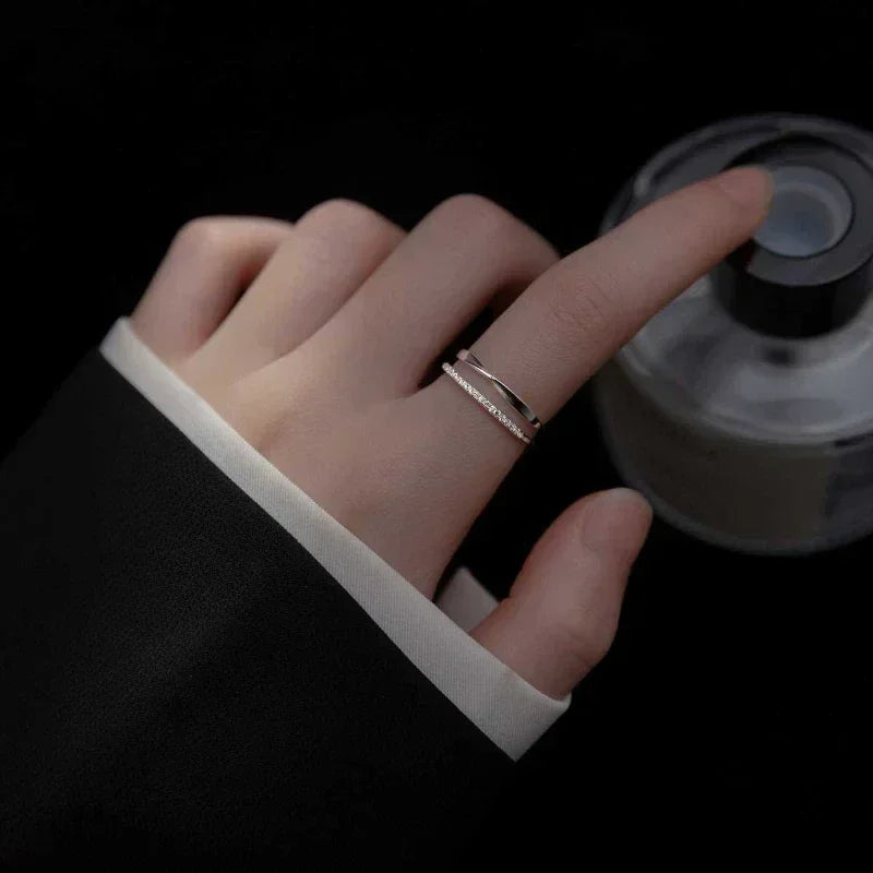 Original 925 Sterling Silver Double LInes Rings For Women Wedding Engagement Silver Women's Vintage Ring Fine Jewelry