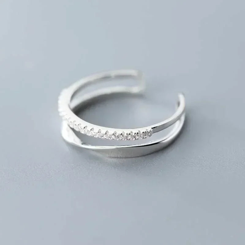 Original 925 Sterling Silver Double LInes Rings For Women Wedding Engagement Silver Women's Vintage Ring Fine Jewelry