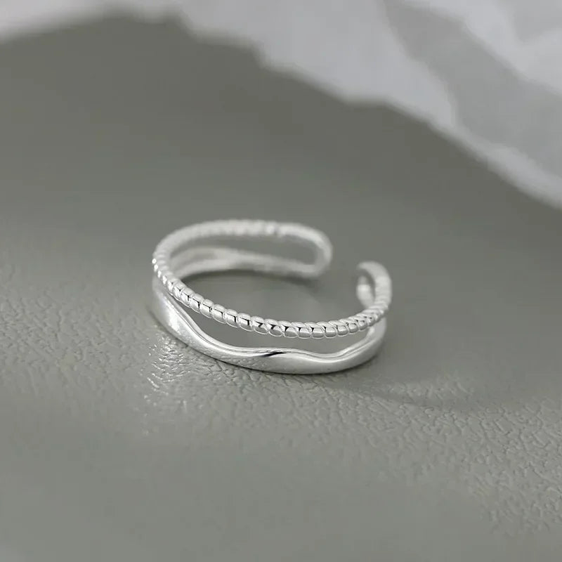 Original 925 Sterling Silver Double LInes Rings For Women Wedding Engagement Silver Women's Vintage Ring Fine Jewelry
