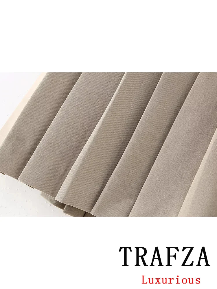 TRAFZA Vintage Casual Chic Women Shorts Skirt Solid Belt Zipper High Waist Skirt New Fashion 2024 Spring Elegant Female Shorts