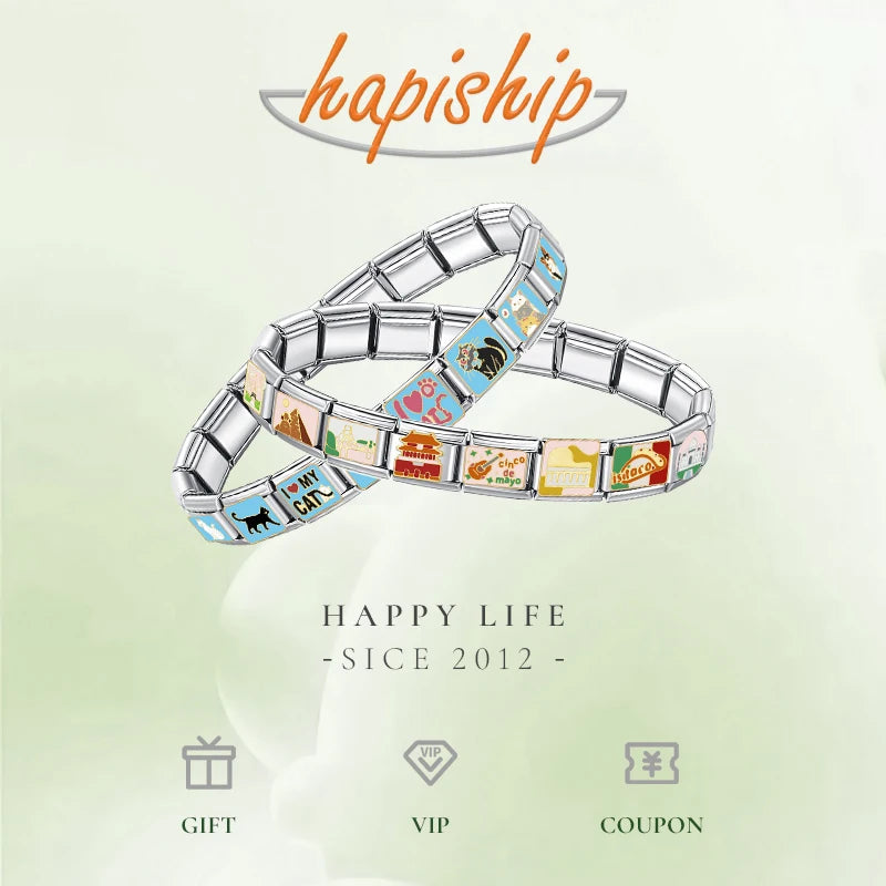 Hapiship Top Women's Girl Jewelry 9mm Width Itanlian Elastic Charm Bracelet Fashion Stainless Steel Bangle Jewelry G096