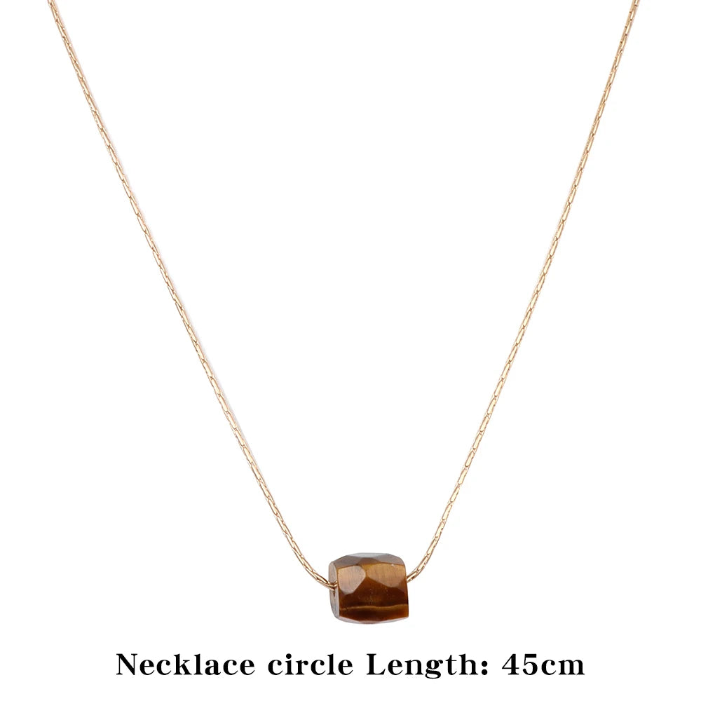 Natural Faceted Cube Beads Pendant Neckalce Square Raw Mineral Stone Pendant Gold Color Adjustable Chain Neckalce for Women Men