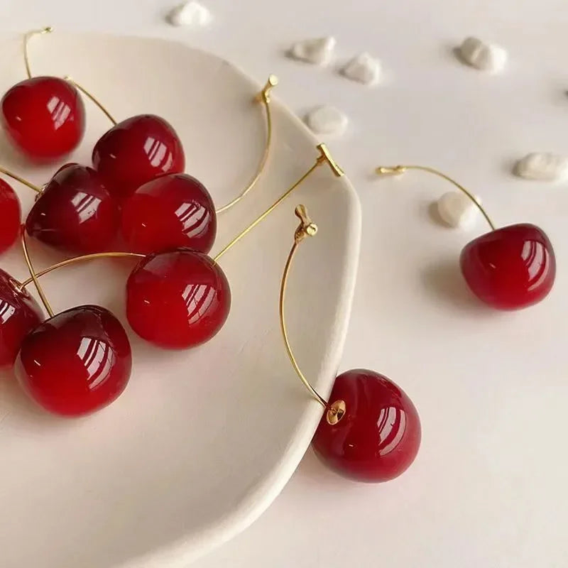 Small Fresh Sweet Red Cherry Earrings Cherries Pendant Earrings for Women Fruit Earrings Stainless Steel Earring Charm Jewelry