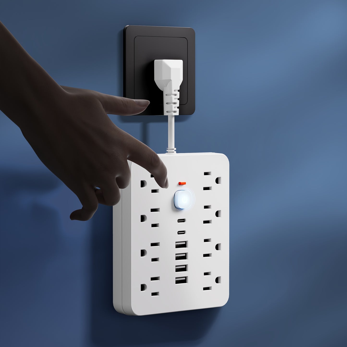 1pc 14-in-1 Power Adapter With 4 USB Outlets, 2 Type-C Outlet And 8 AC Socket Outlets. A Wall Socket, With Surge Protector, Easy To Carry, Suitable For Home, Office And Travel.