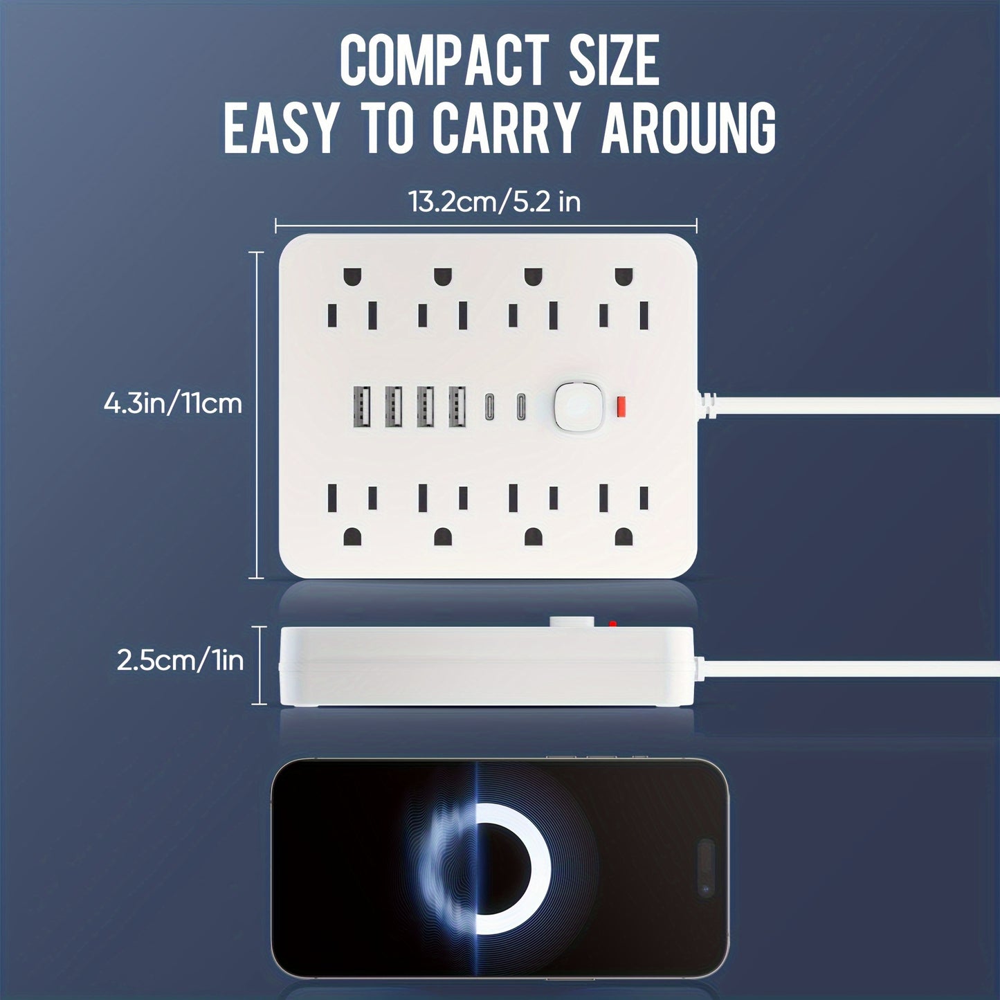 1pc 14-in-1 Power Adapter With 4 USB Outlets, 2 Type-C Outlet And 8 AC Socket Outlets. A Wall Socket, With Surge Protector, Easy To Carry, Suitable For Home, Office And Travel.