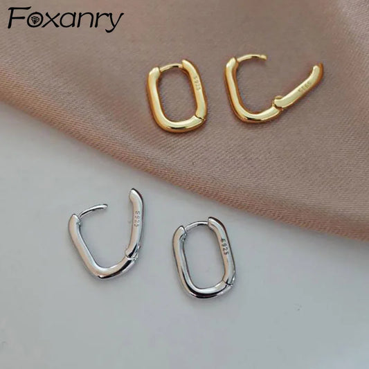 Foxanry Prevent Allergy Silver Color Stud Earrings France Fashion Vintage Handmade U-Shape Circle Bride Jewelry Gifts