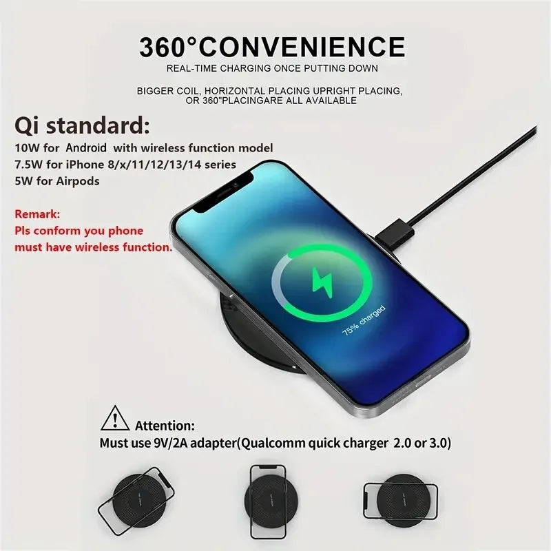 Fast Wireless Charger Pad Stand Desktop Ultra-thin 10W Mobile Phone Charging Dock Station For iPhone 14 13 12 11 Samsung Xiaomi