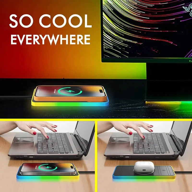 Car Wireless Charger Silicone Non Slip Pad RGB Light for IPhone15 14 13 12 Samsung 15W Car Phone Chargers Fast Charging Station