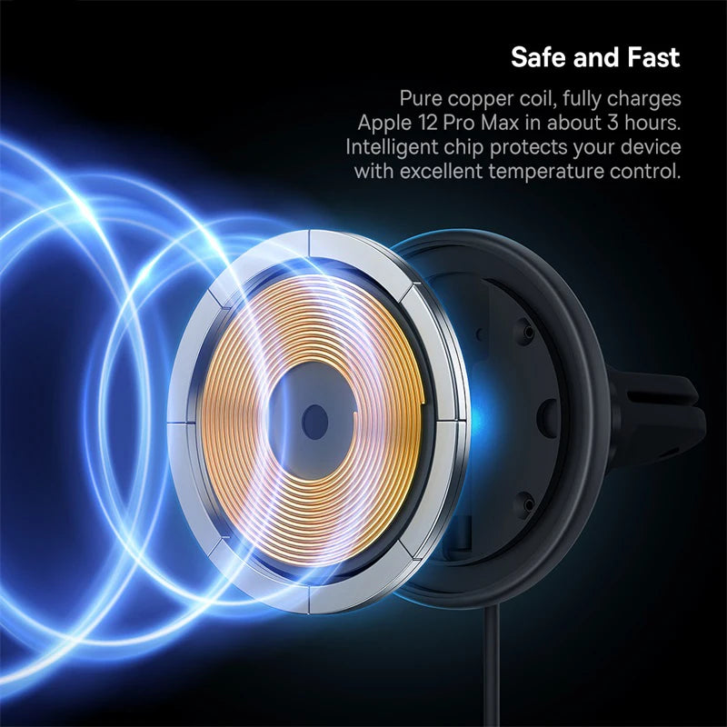 Baseus 15W Fast Charging Car Charger Holder Magnetic Car Phone Holder Wireless Charger For iPhone 15 14 13 Pro Max Light Effect