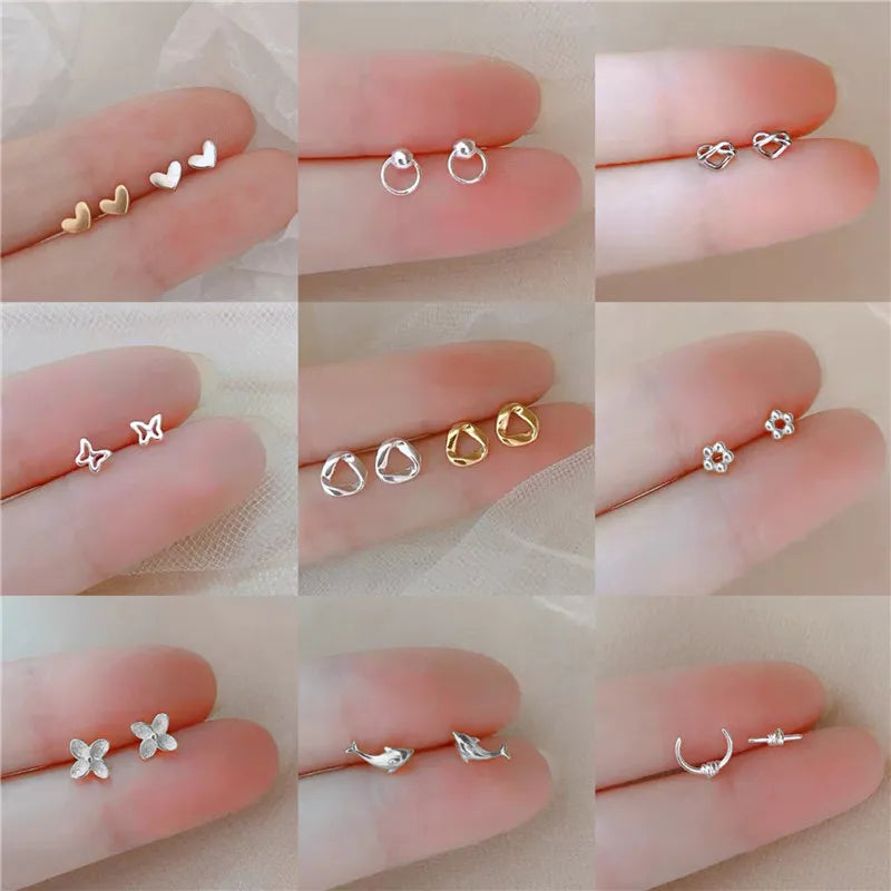 New Minimalism Earring 925 Silver Needle Allergic Protection Mini Small Heart Stud Earrings for Women Girls Jewellery Wholesale