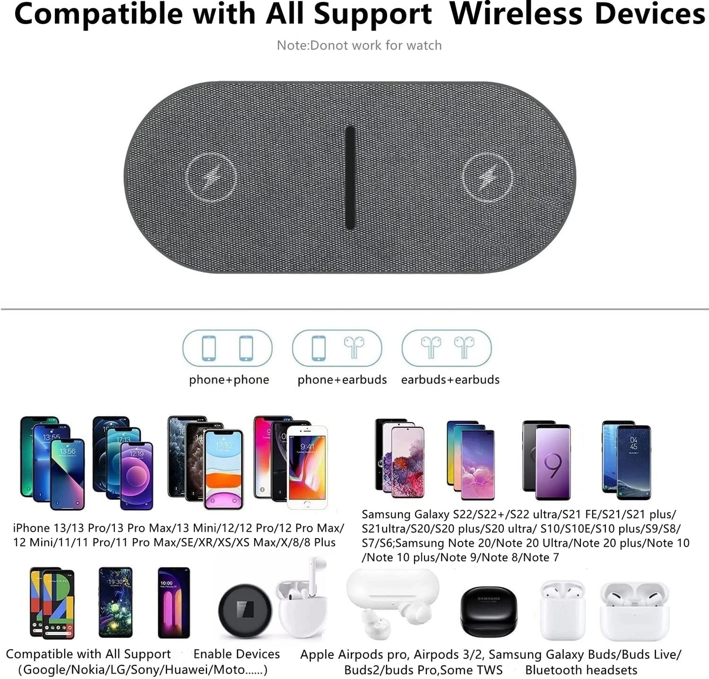 2 In 1 Dual Wireless Charger 40W For iPhone 15 14 13 12 11 XS XR X 8 Airpods 3 Pro Samsung S23 S22 S21 Double Fast Charging Pad