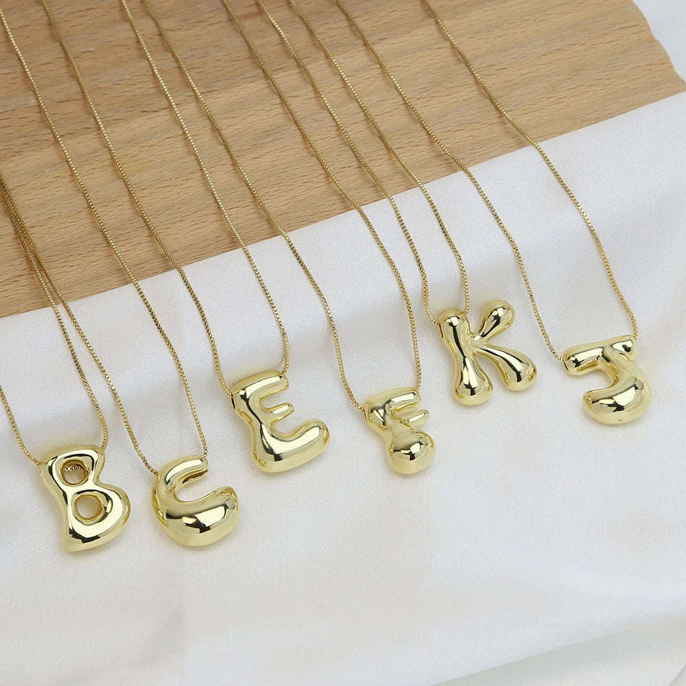 Creative A-Z Balloon Bubble Letter pendant Neckalce for Women 18k Gold Plated Chunky Initial Necklaces Jewelry Birthday Gift