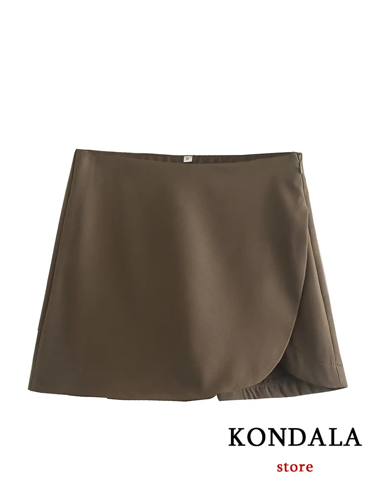 KONDALA Chic Solid Mini Women Skirt High Street Fashion 2023 Spring Shorts Skirts Elegant All Match Luxury Female New Skirts