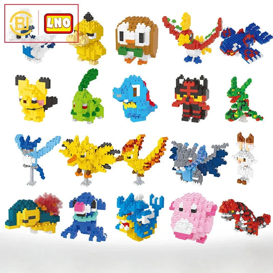 DIY Pokemon Blocks Small Cartoon Mini Building Block Pikachu Charizard Eevee Mewtwo Anime Assemble Action Model Dolls Toys