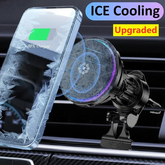 Magnetic Car Wireless Charger Cooling Car Phone Holder Mount Chargers Fast Charging Station for iPhone 15 14 13 12 Pro Max Mini