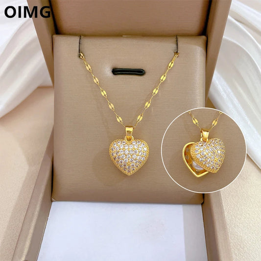 OIMG 316L Stainless Steel Gold Plated Temperament Shy Pearl Pendant Neckalce For Women Girls Wedding Party Jewelry Wholesale