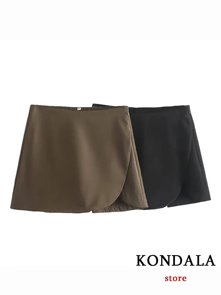 KONDALA Chic Solid Mini Women Skirt High Street Fashion 2023 Spring Shorts Skirts Elegant All Match Luxury Female New Skirts