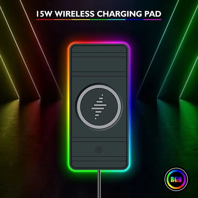 Car Wireless Charger Silicone Non Slip Pad RGB Light for IPhone15 14 13 12 Samsung 15W Car Phone Chargers Fast Charging Station