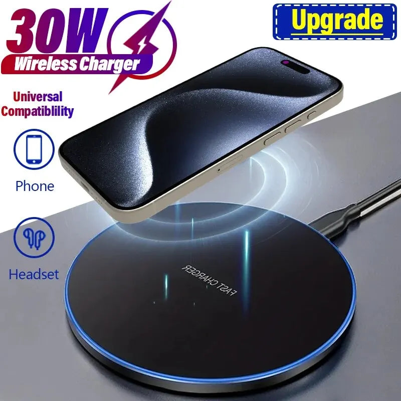 30W Wireless Charger Pad Stand Mobile Phone Chargers Fast Charging Dock Station For iPhone 15 14 13 12 11 Pro Max Samsung Xiaomi