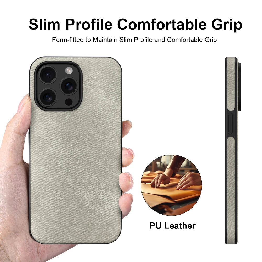 Luxury PU Leather Matte Lambskin Phone Case For iPhone 14 13 12 15 Pro Max 15 Plus 11 Soft Fabric Vintage Shockproof Cover Funda