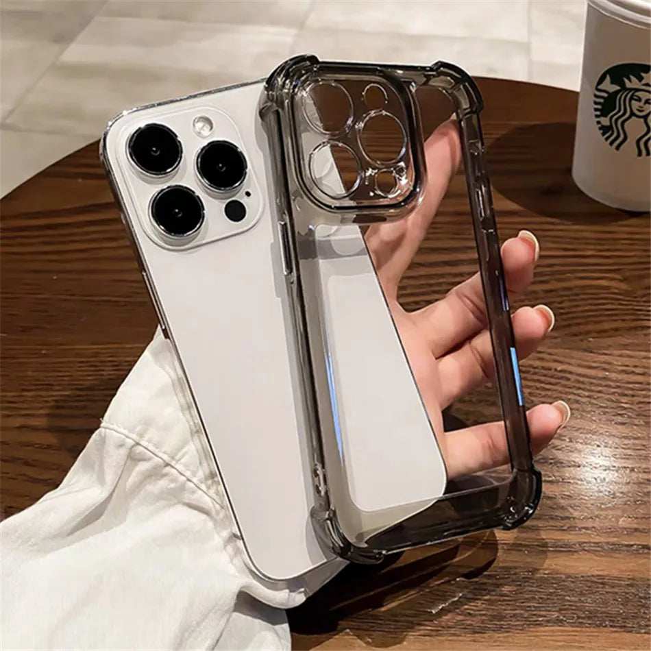 Luxury Shockproof Clear Phone Case For iPhone 15 14 13 12 11 Pro Max X XR XS 8 Plus Silicone Bumper Transparent Hard Back Cover