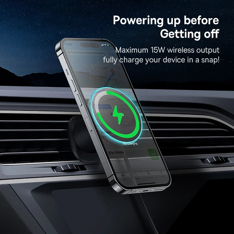 Baseus 15W Fast Charging Car Charger Holder Magnetic Car Phone Holder Wireless Charger For iPhone 15 14 13 Pro Max Light Effect