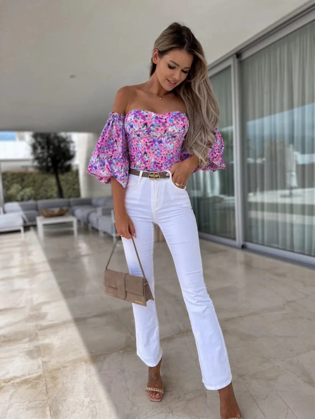 Elegant Floral Blouses For Women Sexy Backless Off Shoulder Crop Top Youth White Blouse Fashion Summer Women Clothing 2024