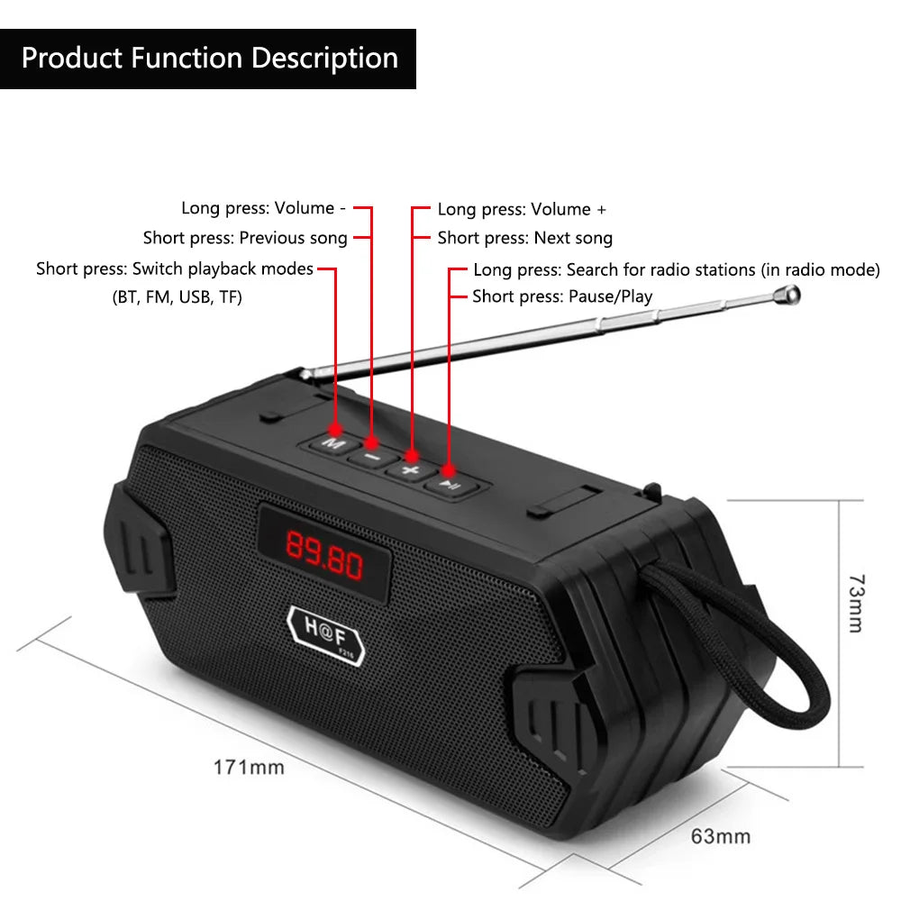 Portable Wireless Speaker Bluetooth-compatible Outdoor USB Speakers With FM Radio Receiver AUX TF MP3 Loudspeaker For Phone PC