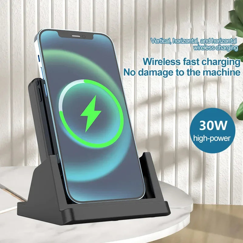 30W Wireless Charger Pad Stand Desktop Ultra-thin Mobile Phone Fast Charging Dock Station For iPhone 15 14 13 12 Samsung Xiaomi