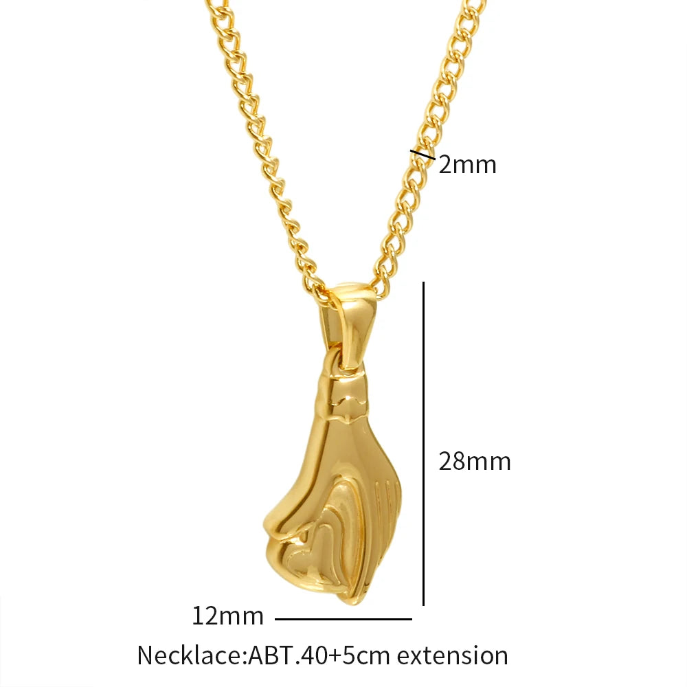 JINHUI Elegant Stainless Steel Chokers Neckalce for Women Cute Lady Hand Love Heart Palm Pendant Necklace Metal Texture Jewelry