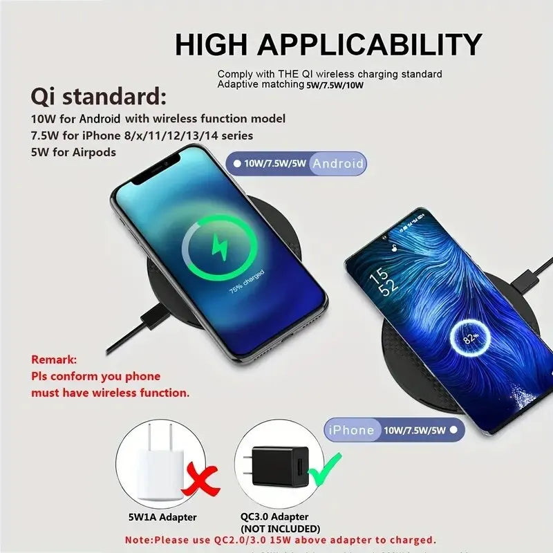 Fast Wireless Charger Pad Stand Desktop Ultra-thin 10W Mobile Phone Charging Dock Station For iPhone 14 13 12 11 Samsung Xiaomi