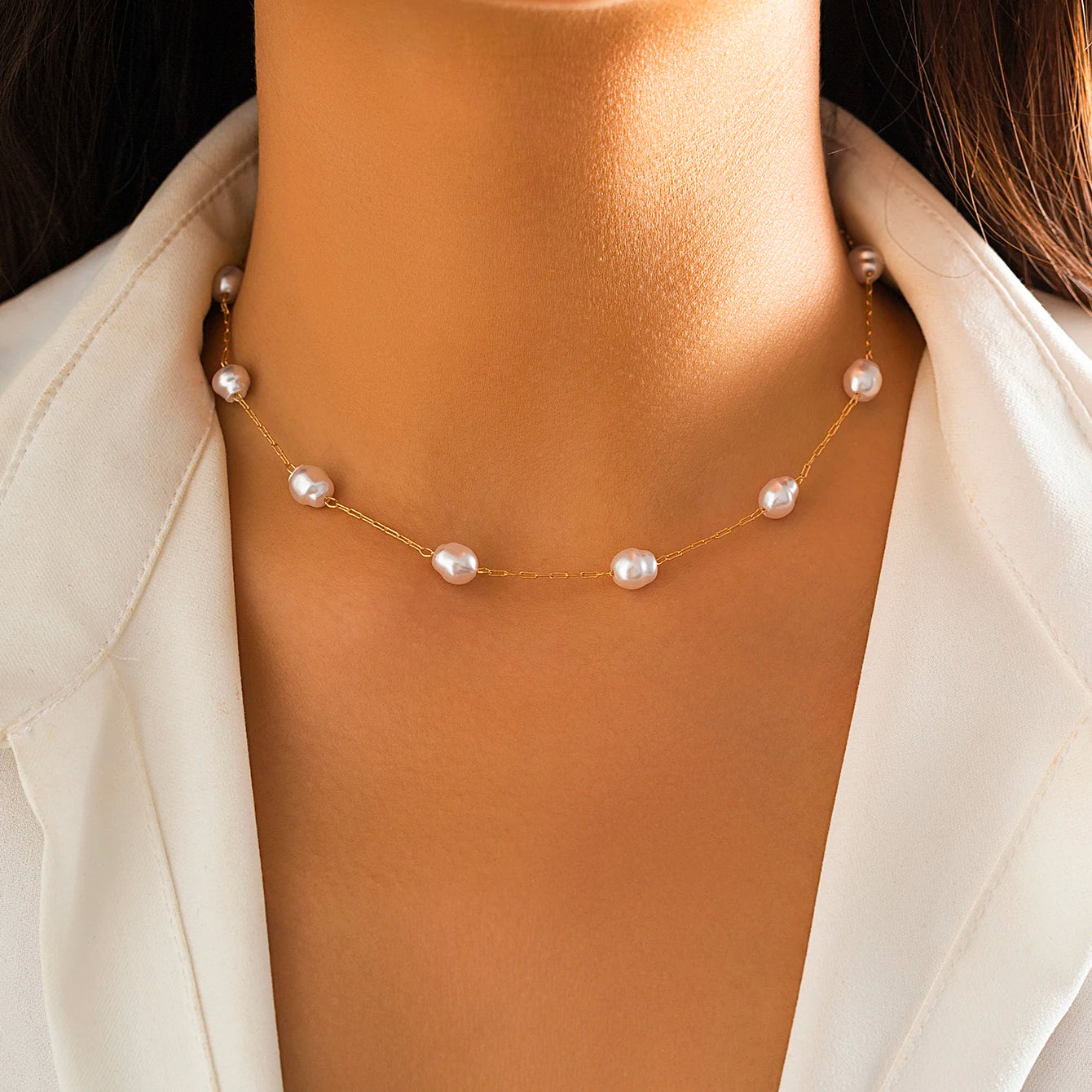 Minimalism Elegant Imitation Pearl Clavicle Chain Neckalce Women Wed Bridal Goth Thin Link Choker Girlfriends Y2K Jewelry Gift