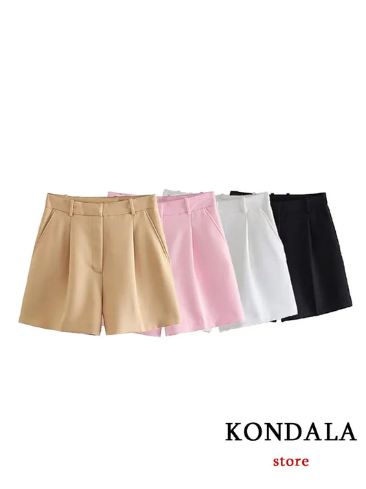 KONDALA Vintage Chic Office Lady Shorts Solid Zipper Pockets Regulai Fit Shorts Fashion 2023 Summer Commute Women Shorts