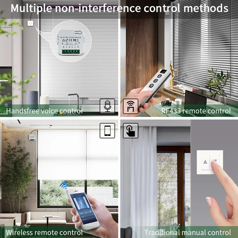 Tuya WiFi Smart Curtain Switch Roller Blinds Shutter Module 433MHz RF Remote Control Works With Alexa Google Home Assistant