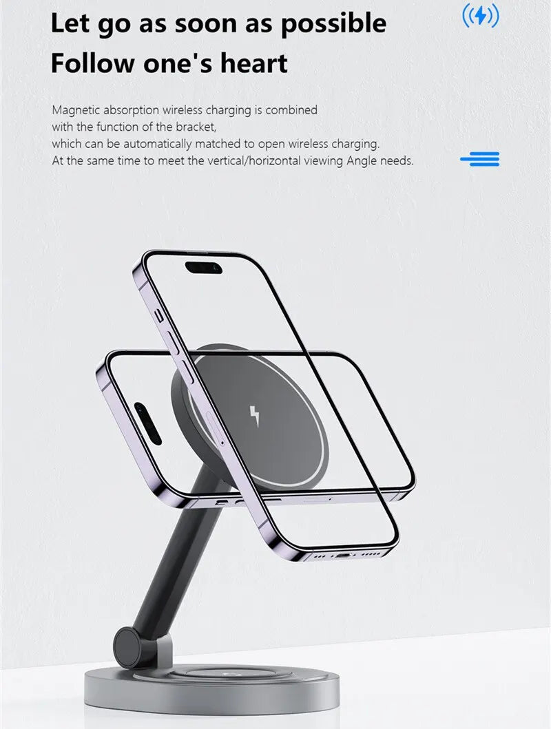 2 In 1 Magnetic Wireless Charger Stand Pad Foldable Fast Charging Station Dock For iPhone 15 14 13 Pro Max Mini Airpods Pro 2/3