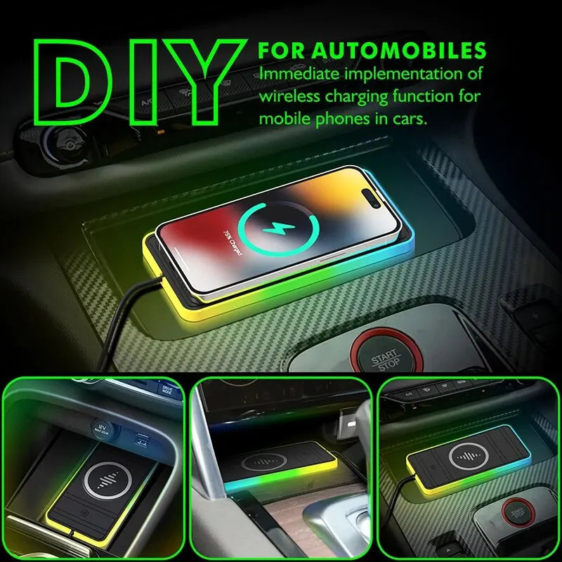 Car Wireless Charger Silicone Non Slip Pad RGB Light for IPhone15 14 13 12 Samsung 15W Car Phone Chargers Fast Charging Station