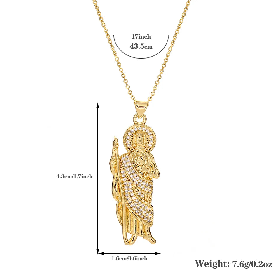 Greatera Religious Saint Jude Necklaces for Women Luxury Cubic Zirconia Gold Plated San Judas Pendant Chain Neckalce Jewelry